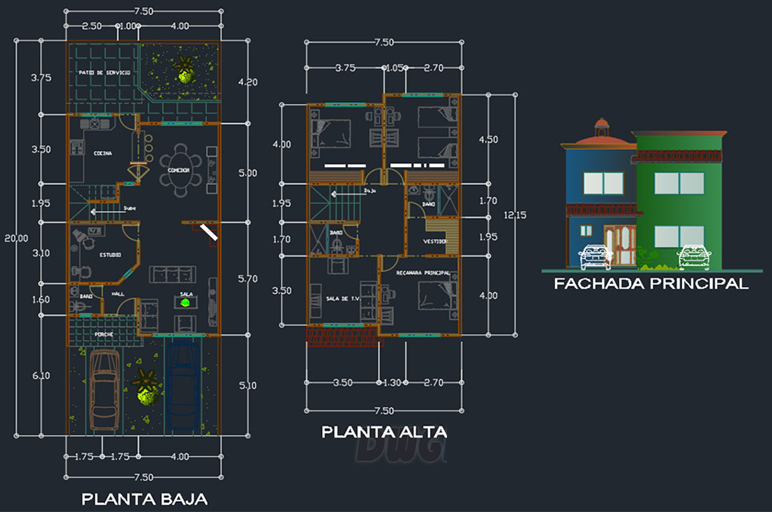 دانلود فایل اتوکد نقشه پروژه معماری خانه ییلاقی همکف با فرمت DWG برای نرم‌افزار AutoCAD | Bungalow Home Design Architectural Project